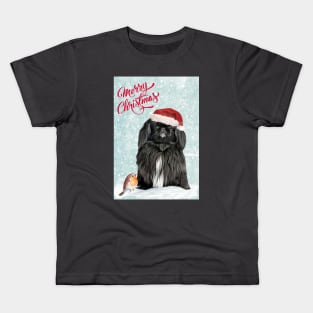 Blacl Pekingese Merry Christmas Santa Dog Kids T-Shirt